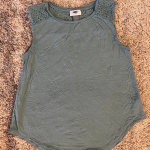 Teal Blue Sleeveless Lace ShoulderTop Shirt Womans